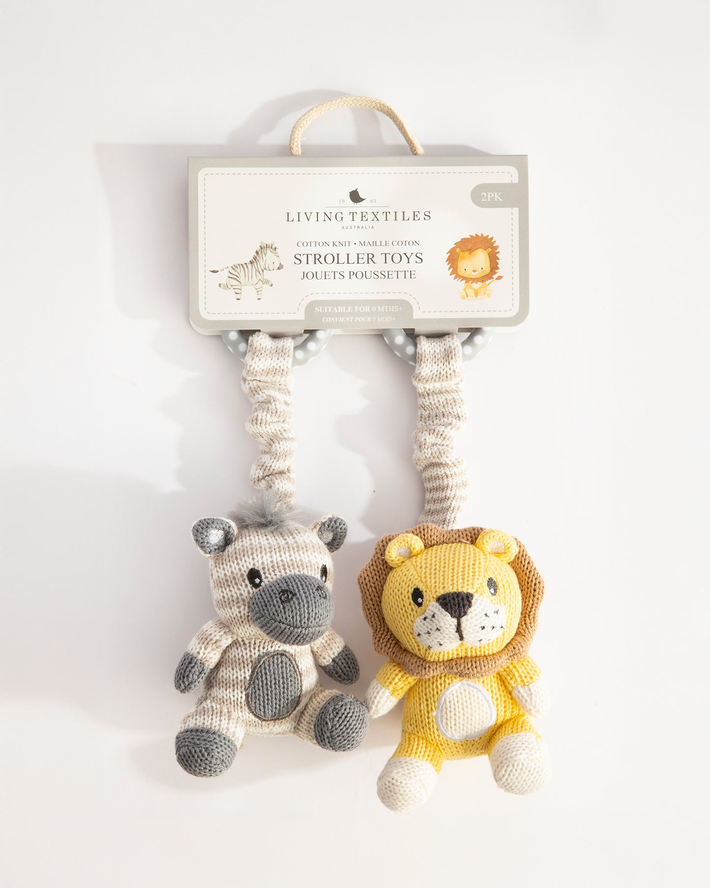 2pk Stroller Toys - Zebra & Lion