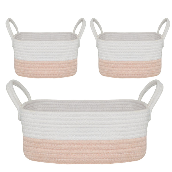 3 Pc Cotton Rope Storage Set - Blush/White