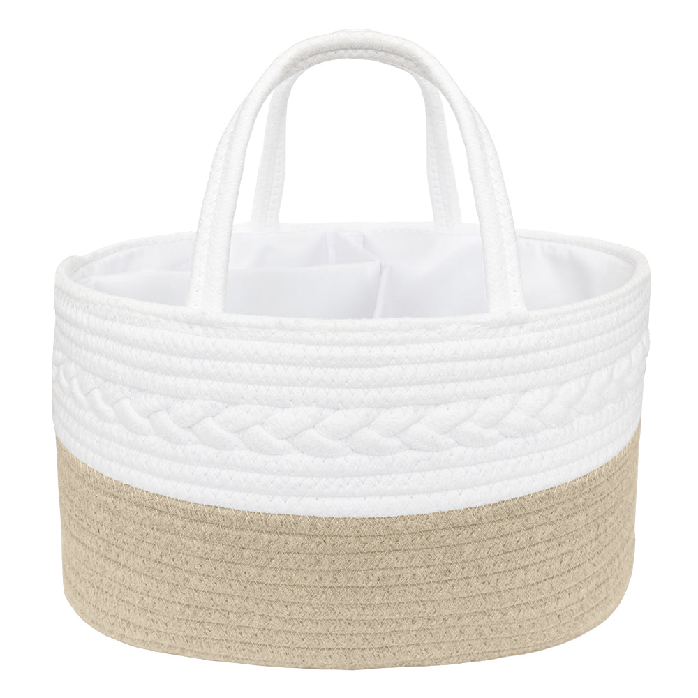 100% Cotton Rope Nappy Caddy - Natural/White