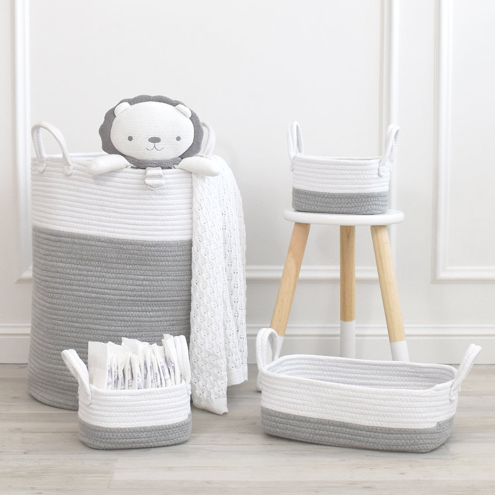 100% Cotton Rope Hamper - Grey/White