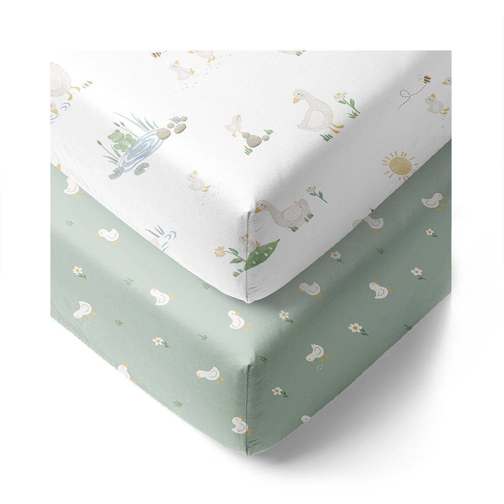 2 Pack Organic Jersey Cot Fitted Sheets - Goosey Goosey