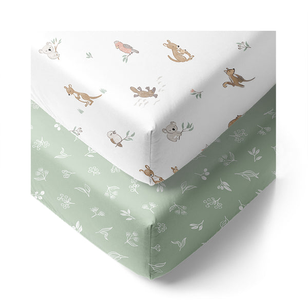 2 Pack Organic Cot Fitted Sheet - Australiana