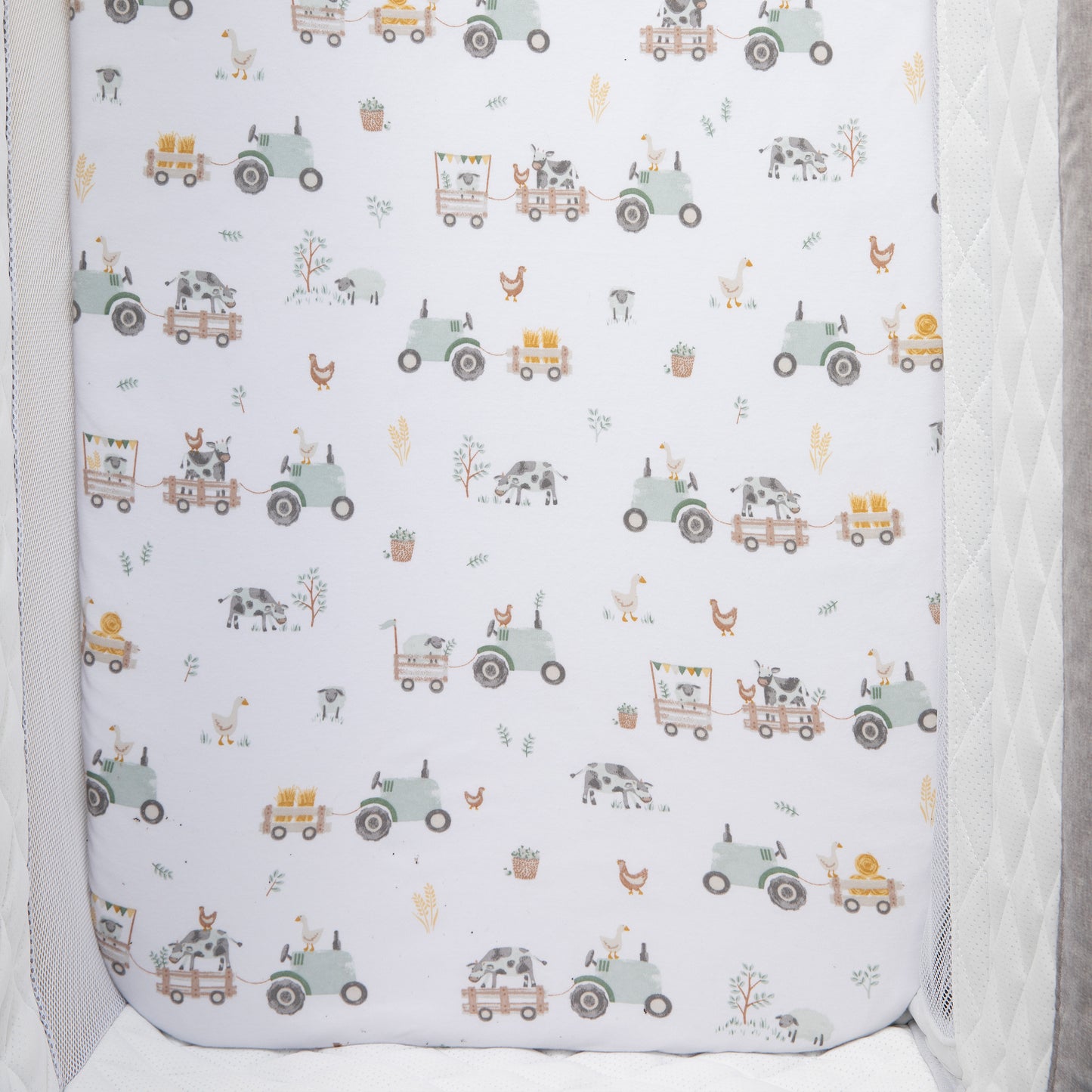 1 Pack Organic Jersey Bedside Sleeper Fitted Sheet- Tractor Ride