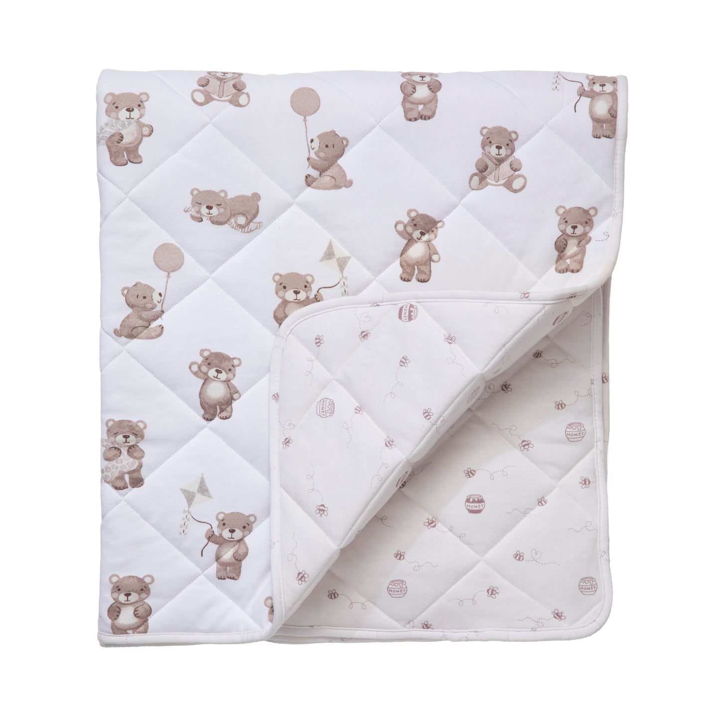 Reversible Organic Jersey Quilted Cot Comforter - Cuddly Bear