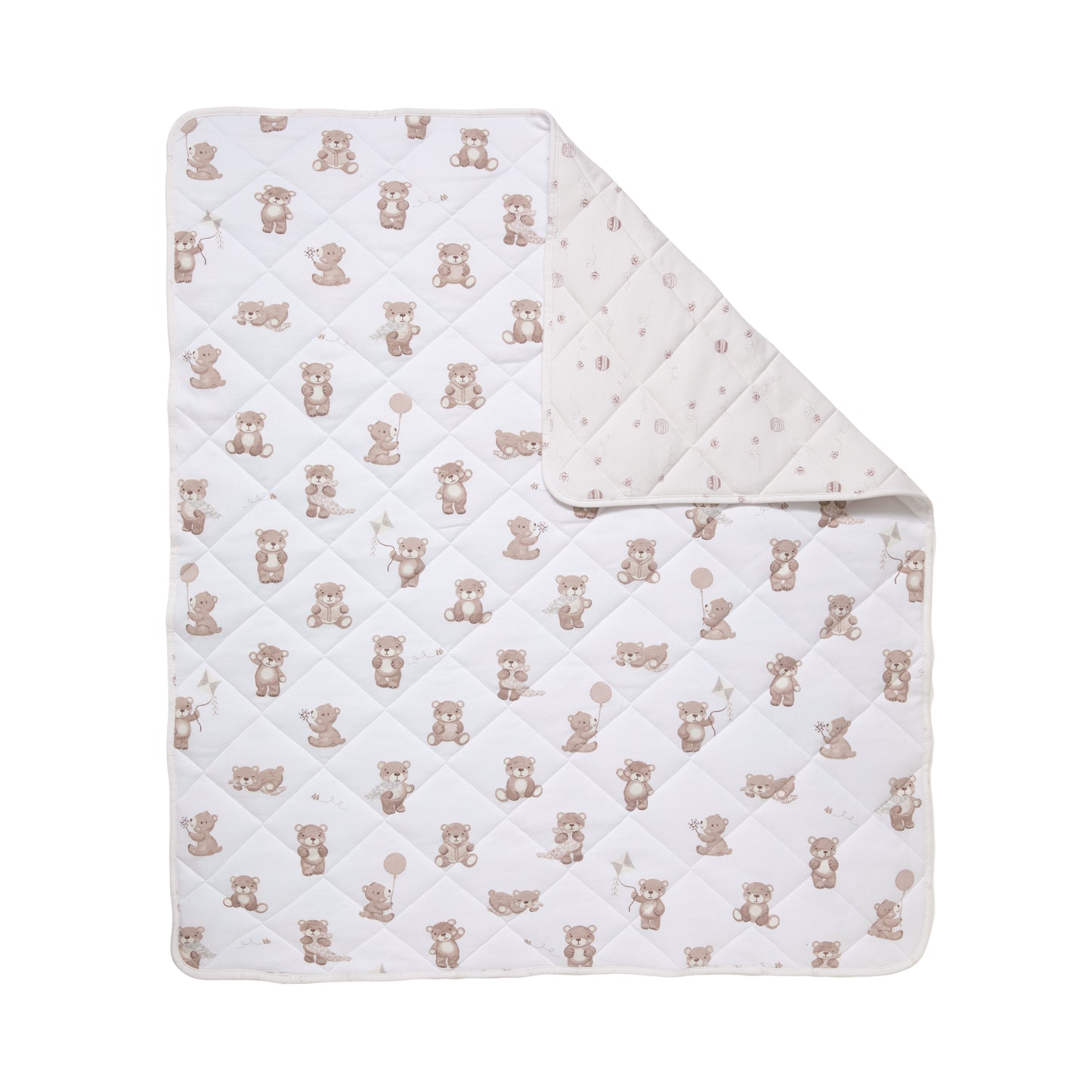 Reversible Organic Jersey Quilted Cot Comforter - Cuddly Bear