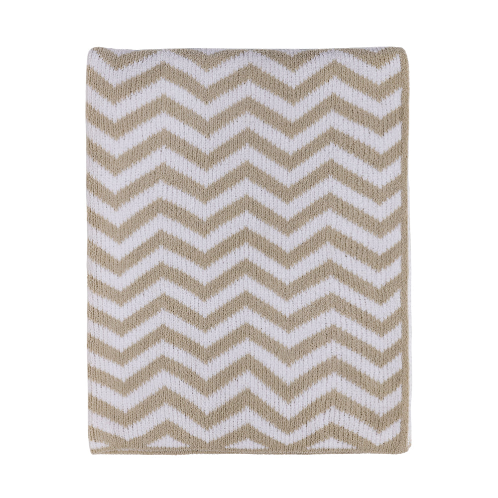 Chenille Blanket - Chevron Taupe
