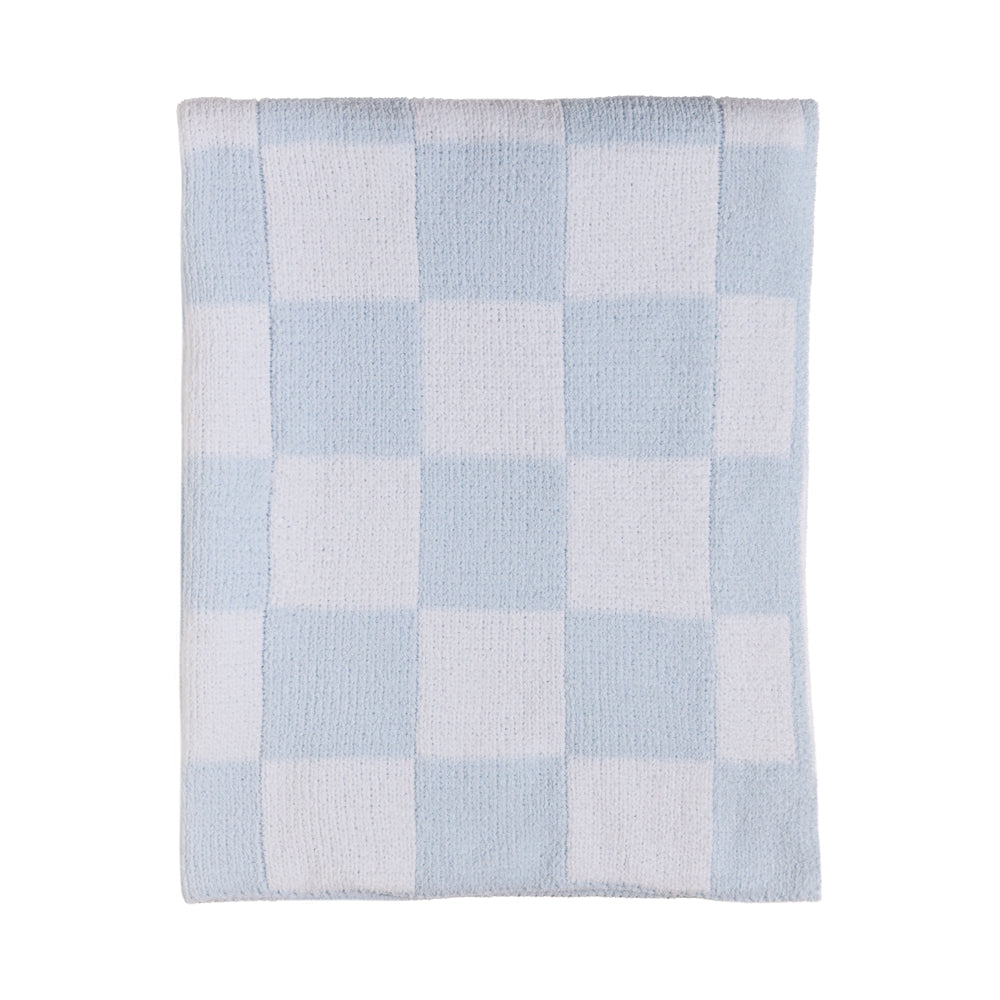 Chenille Blanket - Checkered Blue