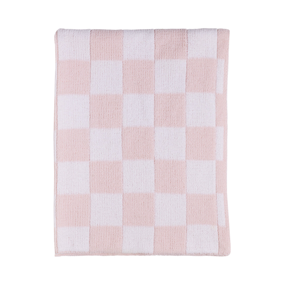 Chenille Blanket - Checkered Pink