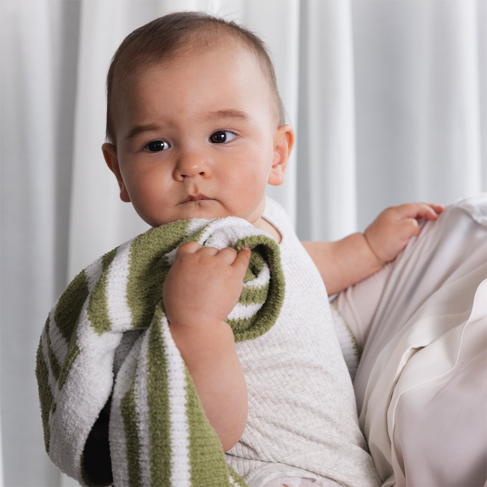 Chenille Blanket - Stripes Sage