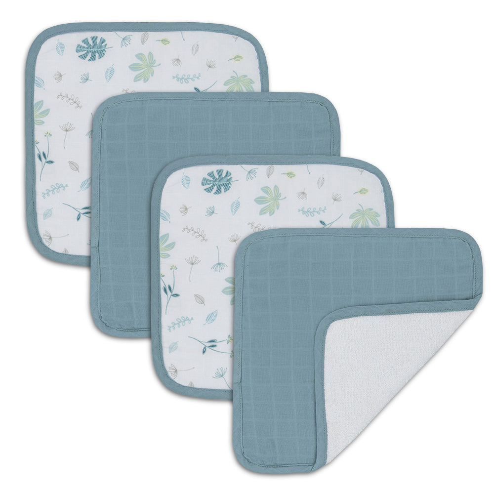 Organic Muslin 4-pack washcloths - Banana Leaf