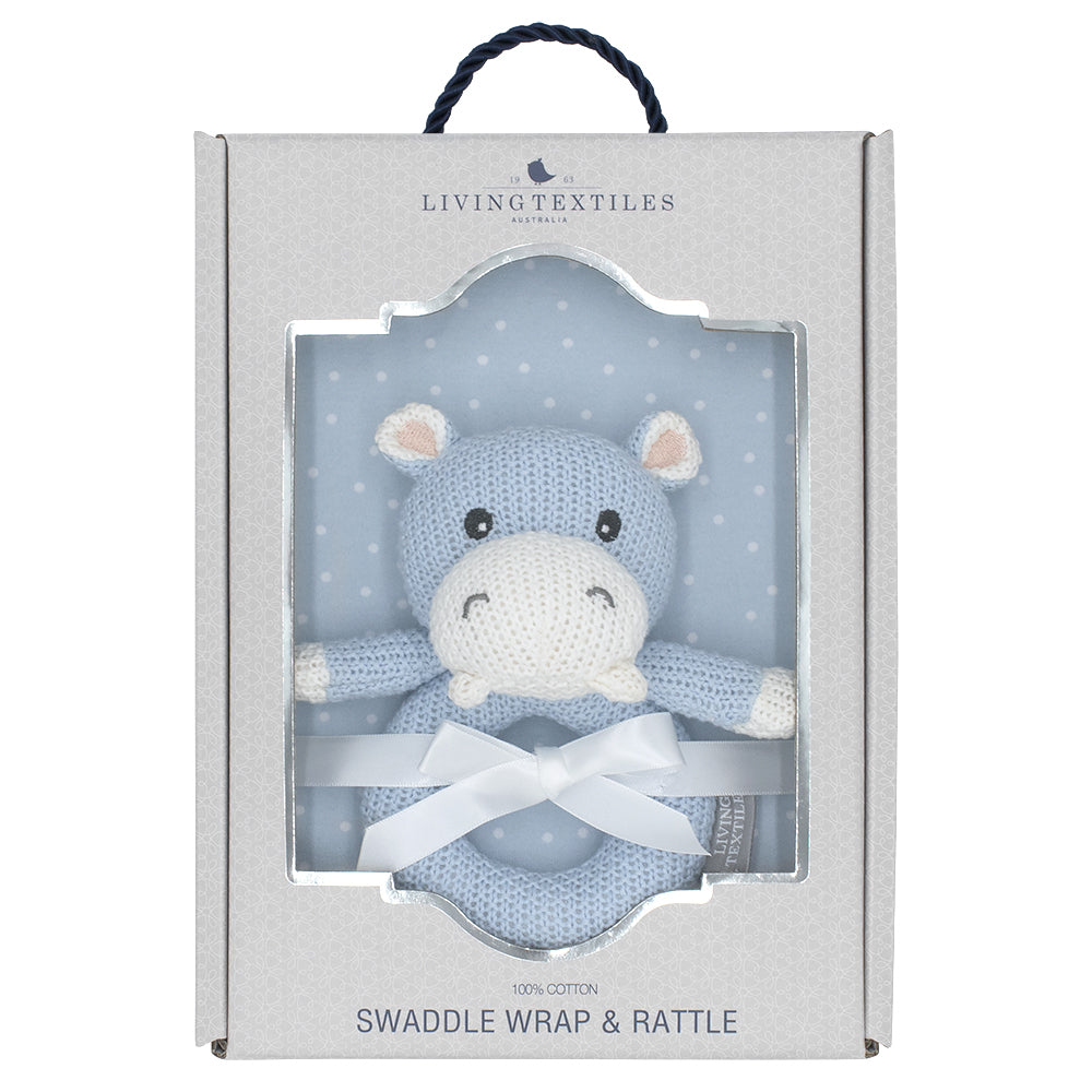 Jersey Swaddle & Rattle Gift Set - Confetti/Hippo