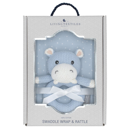 Jersey Swaddle & Rattle Gift Set - Confetti/Hippo