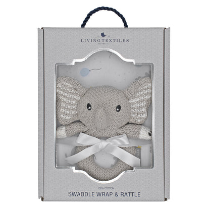 Jersey Swaddle & Rattle Gift Set - Mason/Elephant