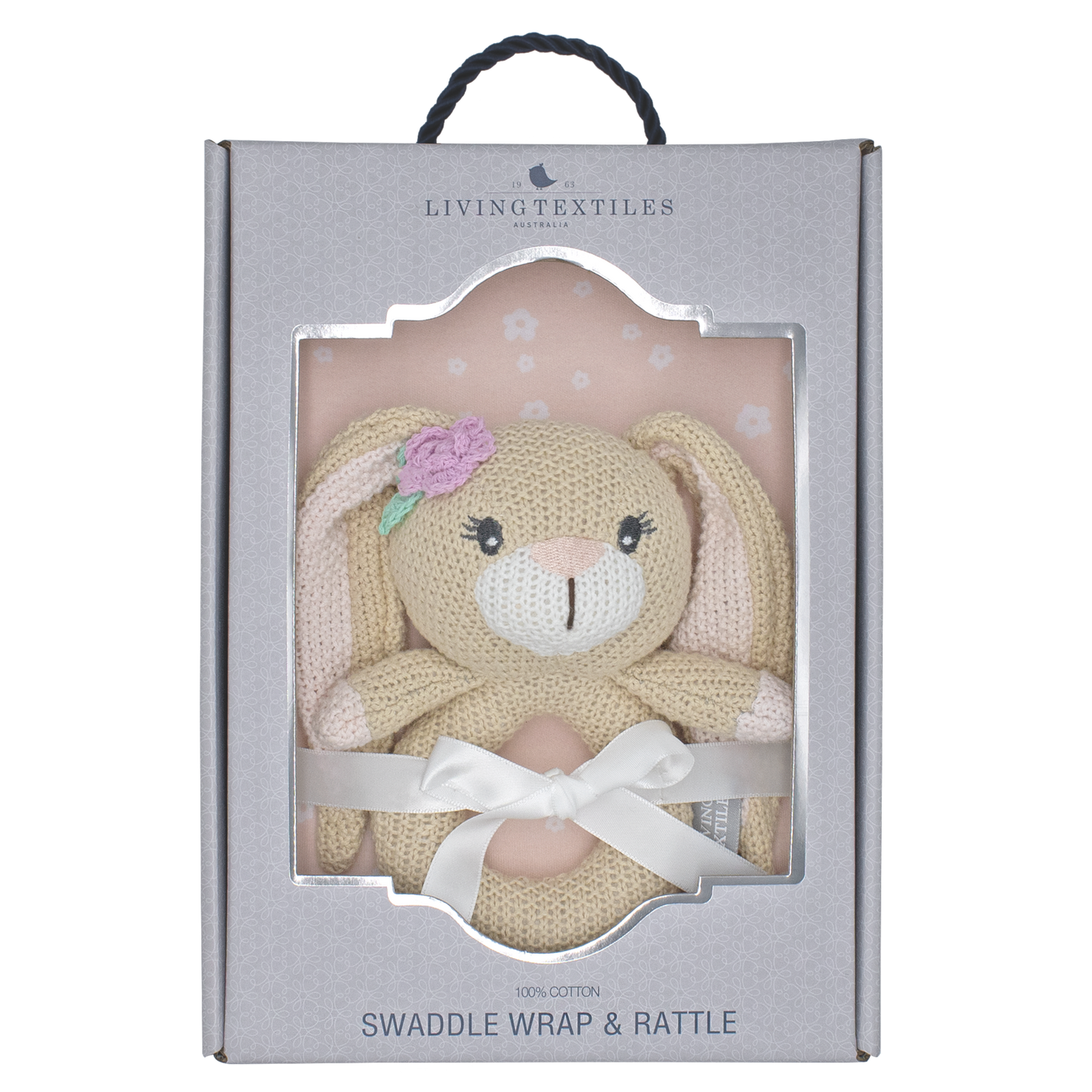 Jersey Swaddle & Rattle Gift Set - Floral/Bunny