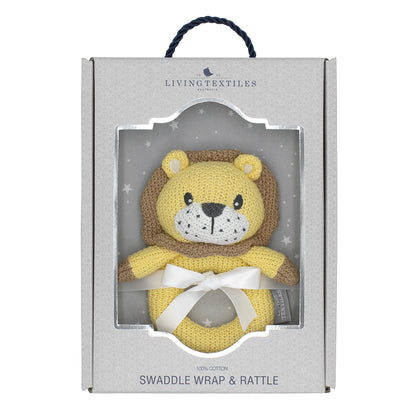 Jersey Swaddle & Rattle Gift Set - Stars/Lion