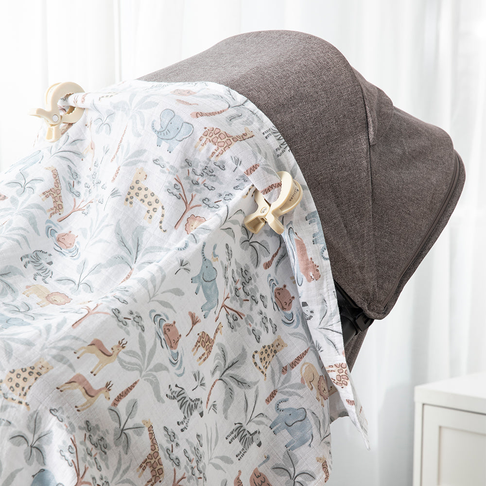 Organic Muslin Swaddle & Peg Set - Wild Safari