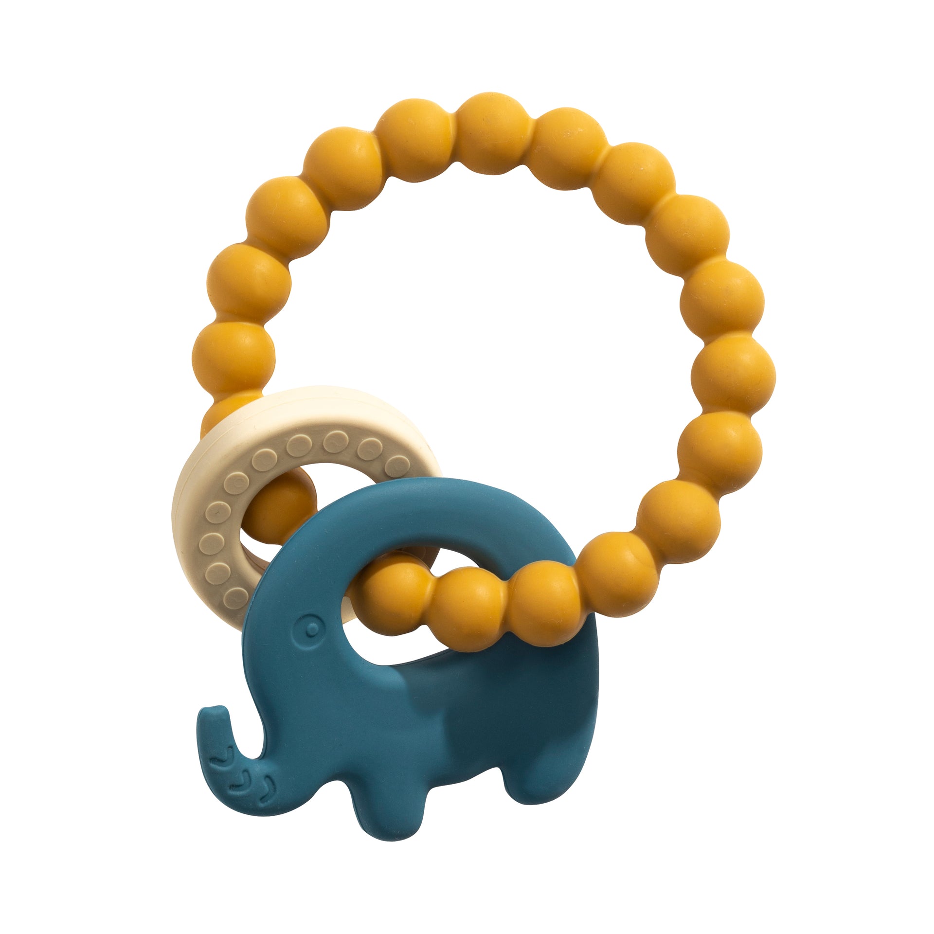 Silicone Elephant Teether Ring - Steel Blue