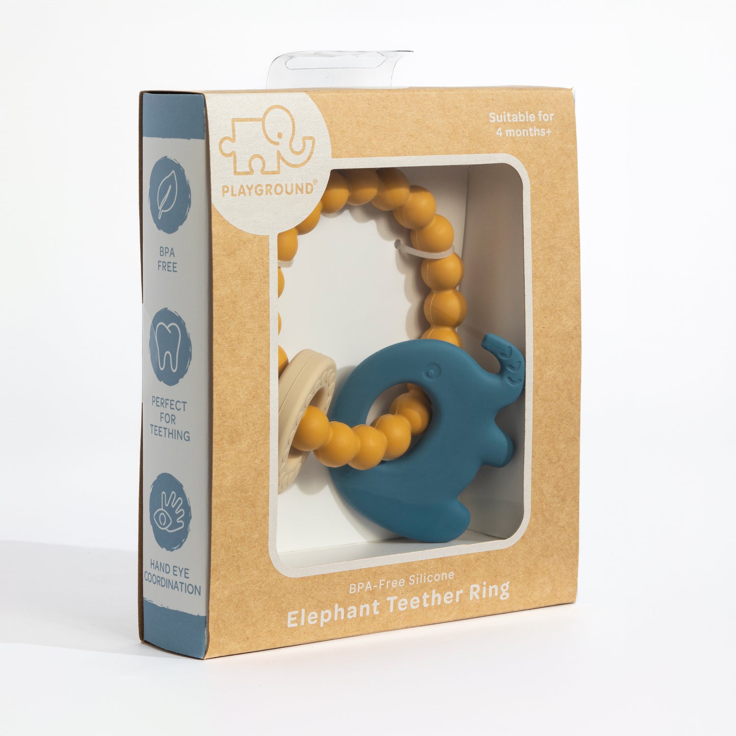 Silicone Elephant Teether Ring - Steel Blue
