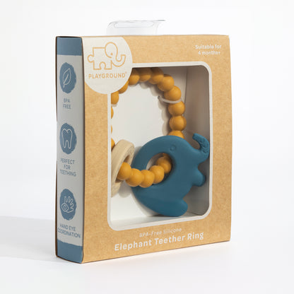 Silicone Elephant Teether Ring - Steel Blue