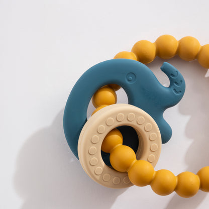 Silicone Elephant Teether Ring - Steel Blue