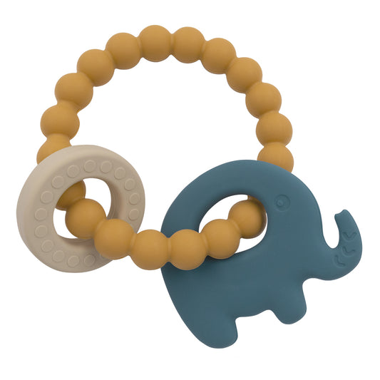 Silicone Elephant Teether Ring - Steel Blue