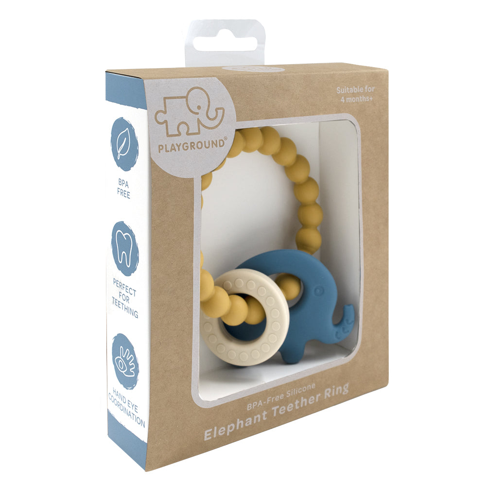 Silicone Elephant Teether Ring - Steel Blue