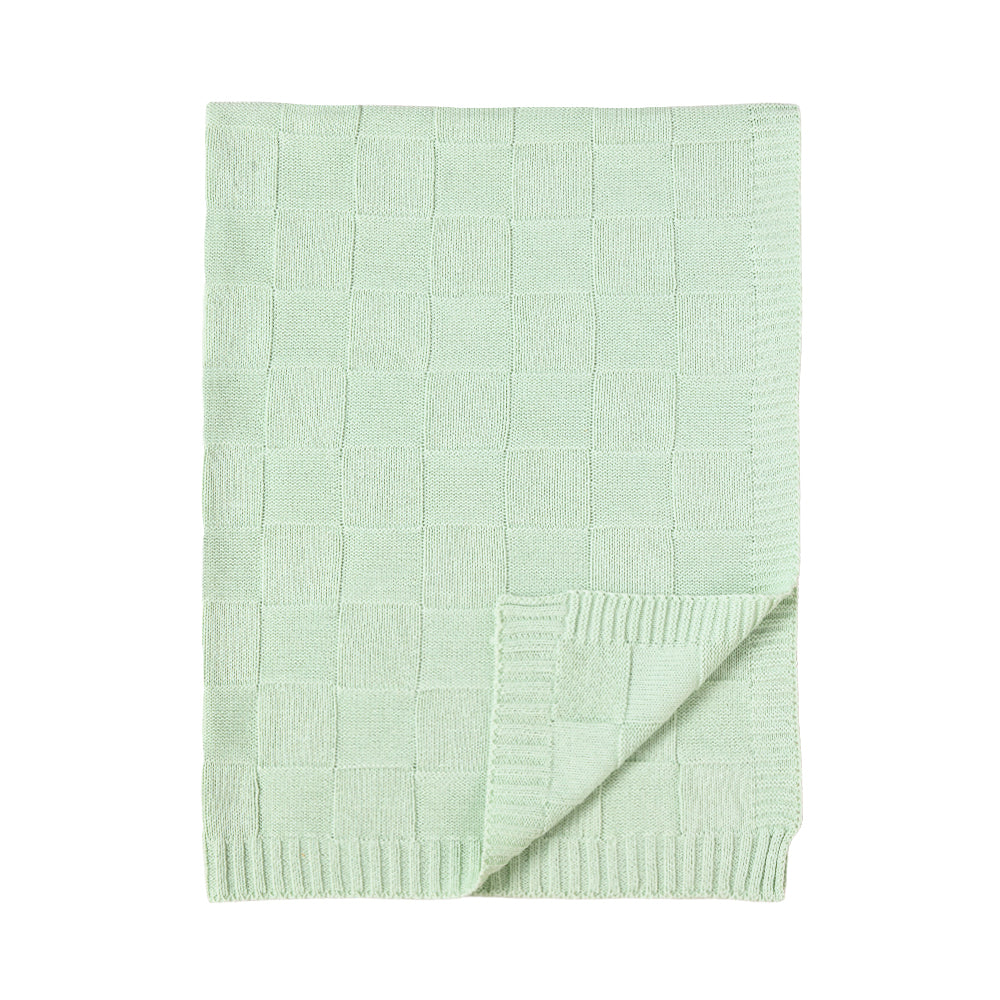 Pram Knitted Blanket - Checkered Seafoam