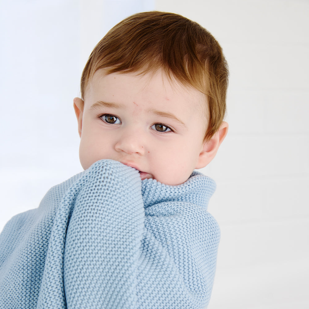 Pram Knitted Blanket - Celestial Blue