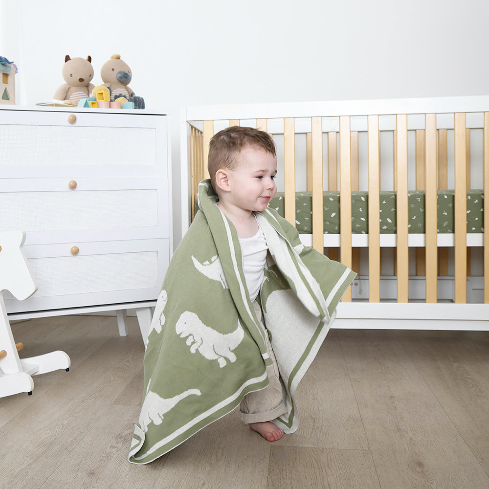 Pram Knitted Blanket - Dinosaur