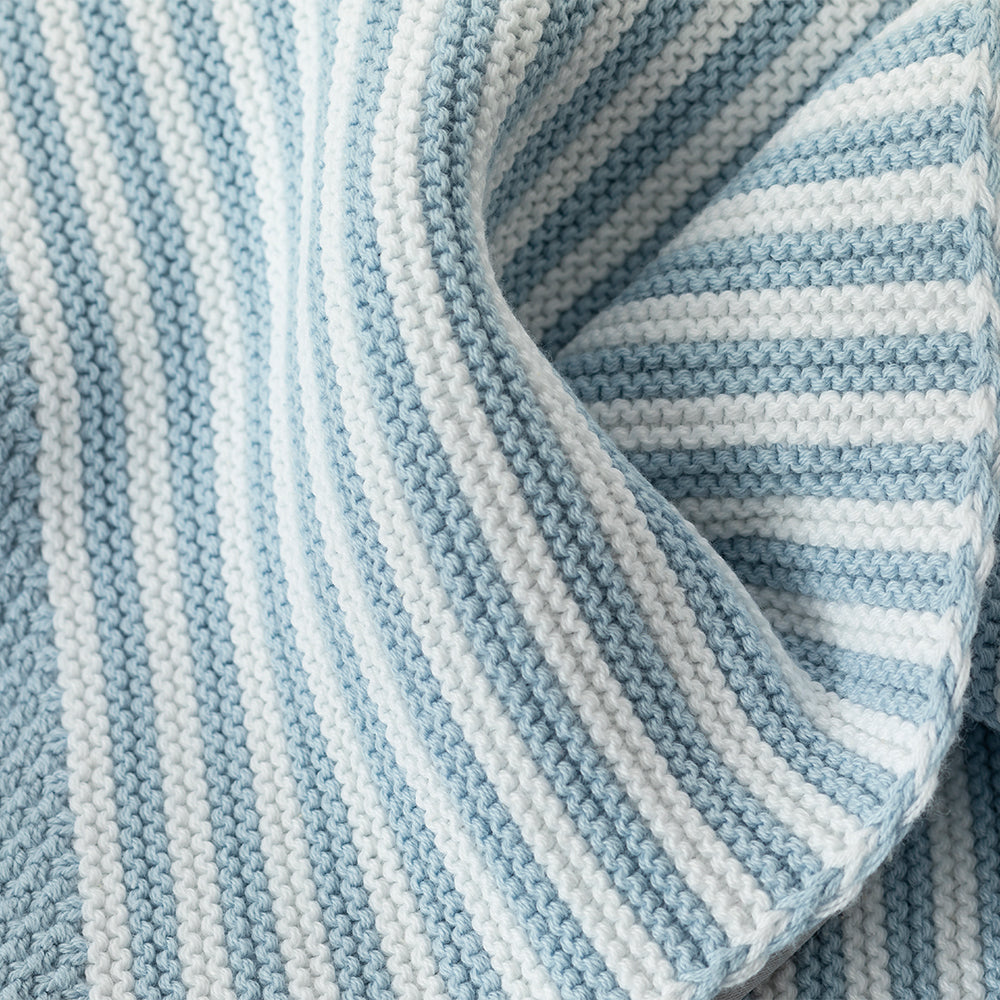 100% Cotton Knit Stripe Blanket - Blue/white