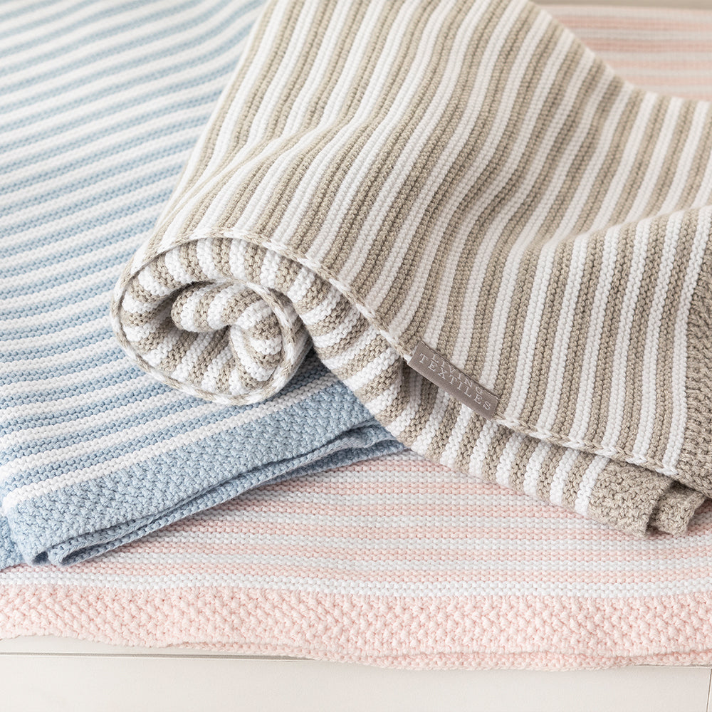 100% Cotton Knit Stripe Blanket - Blue/white