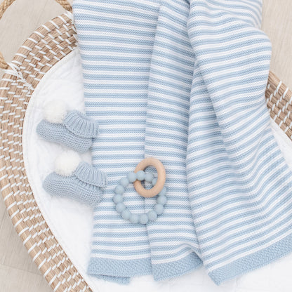 100% Cotton Knit Stripe Blanket - Blue/white