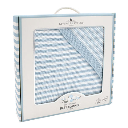 100% Cotton Knit Stripe Blanket - Blue/white