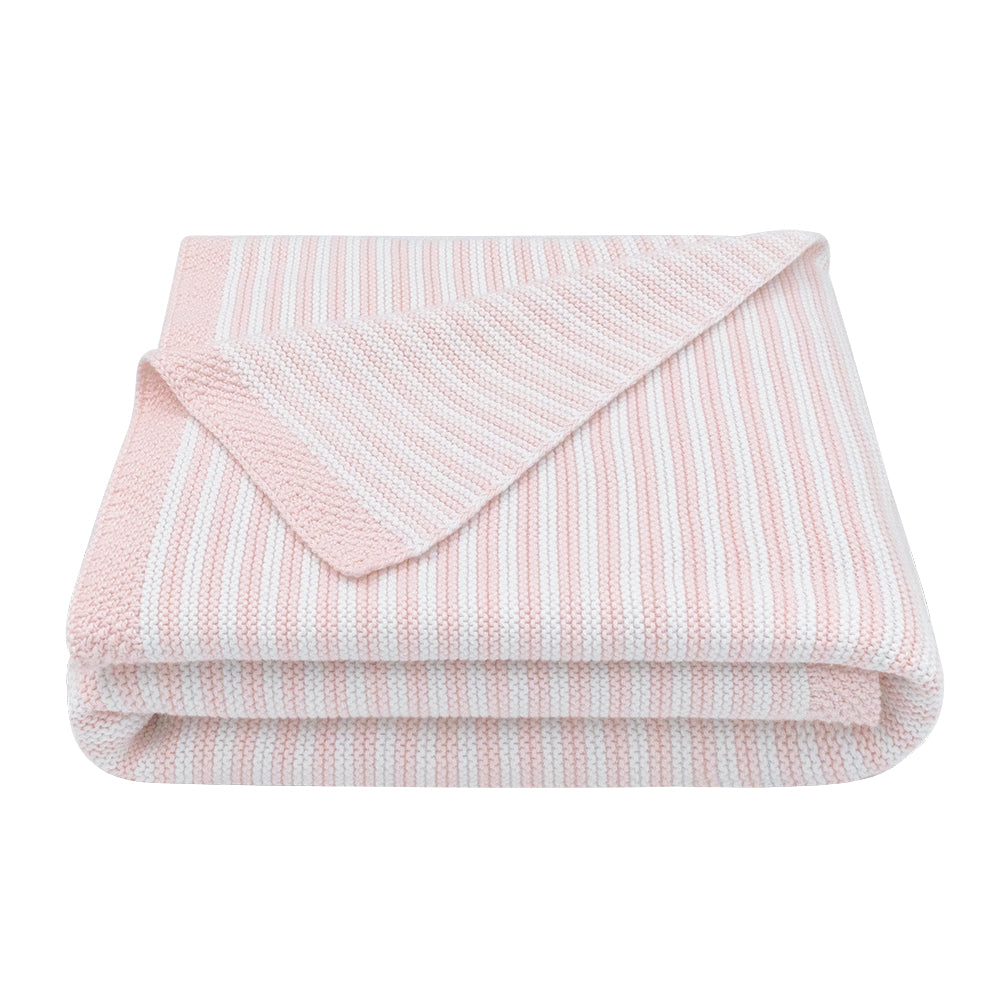 100% Cotton Knit Stripe Blanket - Blush/white