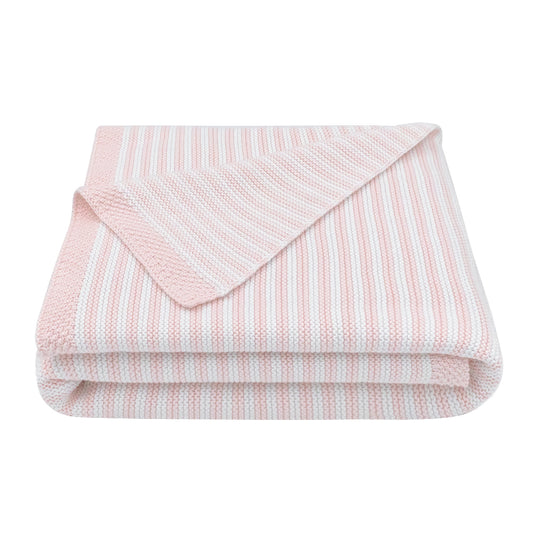 100% Cotton Knit Stripe Blanket - Blush/white