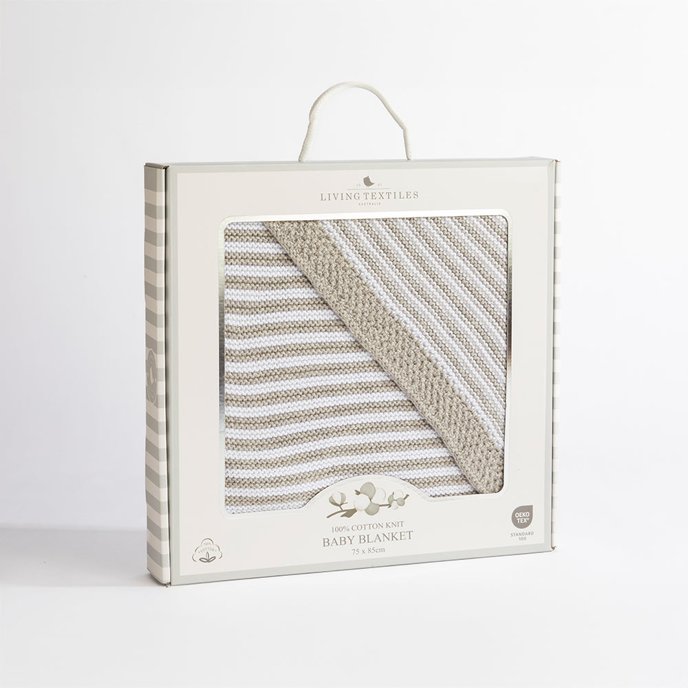 100% Cotton Knit Stripe Blanket - Grey/white