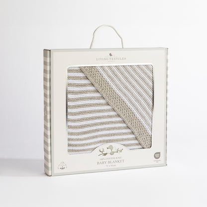 100% Cotton Knit Stripe Blanket - Grey/white