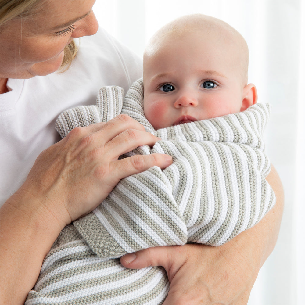 100% Cotton Knit Stripe Blanket - Grey/white