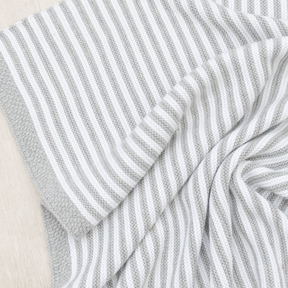 100% Cotton Knit Stripe Blanket - Grey/white