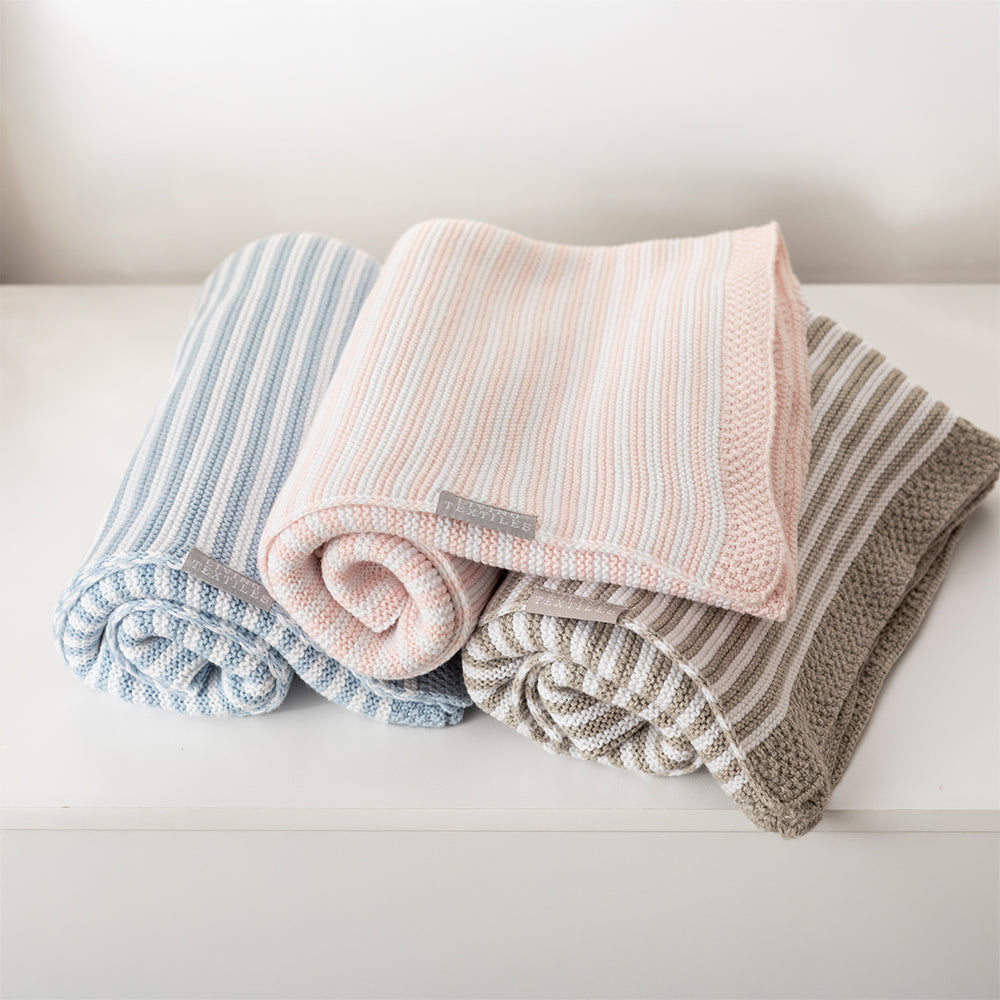 100% Cotton Knit Stripe Blanket - Grey/white