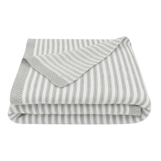 100% Cotton Knit Stripe Blanket - Grey/white