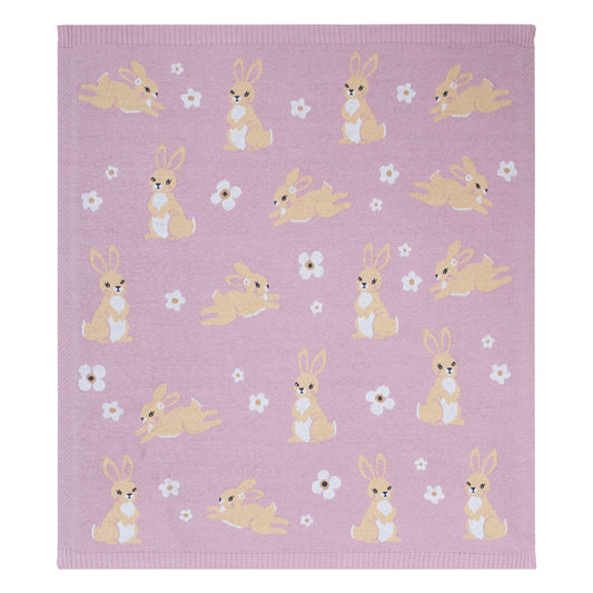 100% Cotton Whimsical Lilac Bunny Baby Blanket