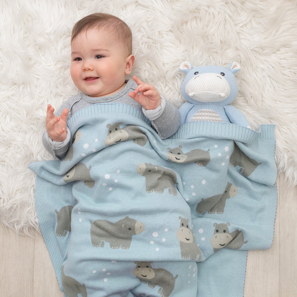 100% Cotton Whimsical Hippo Baby Blanket