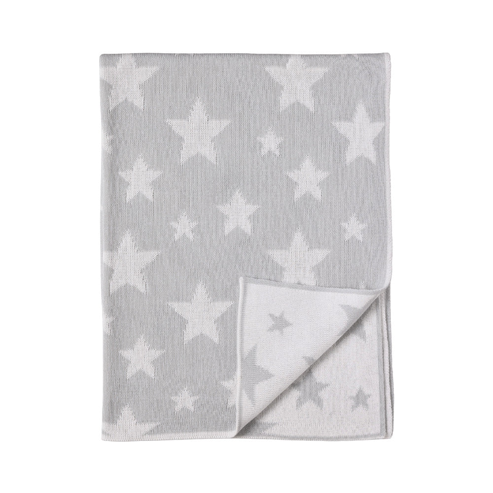 Pram Knitted Blanket - Grey Stars