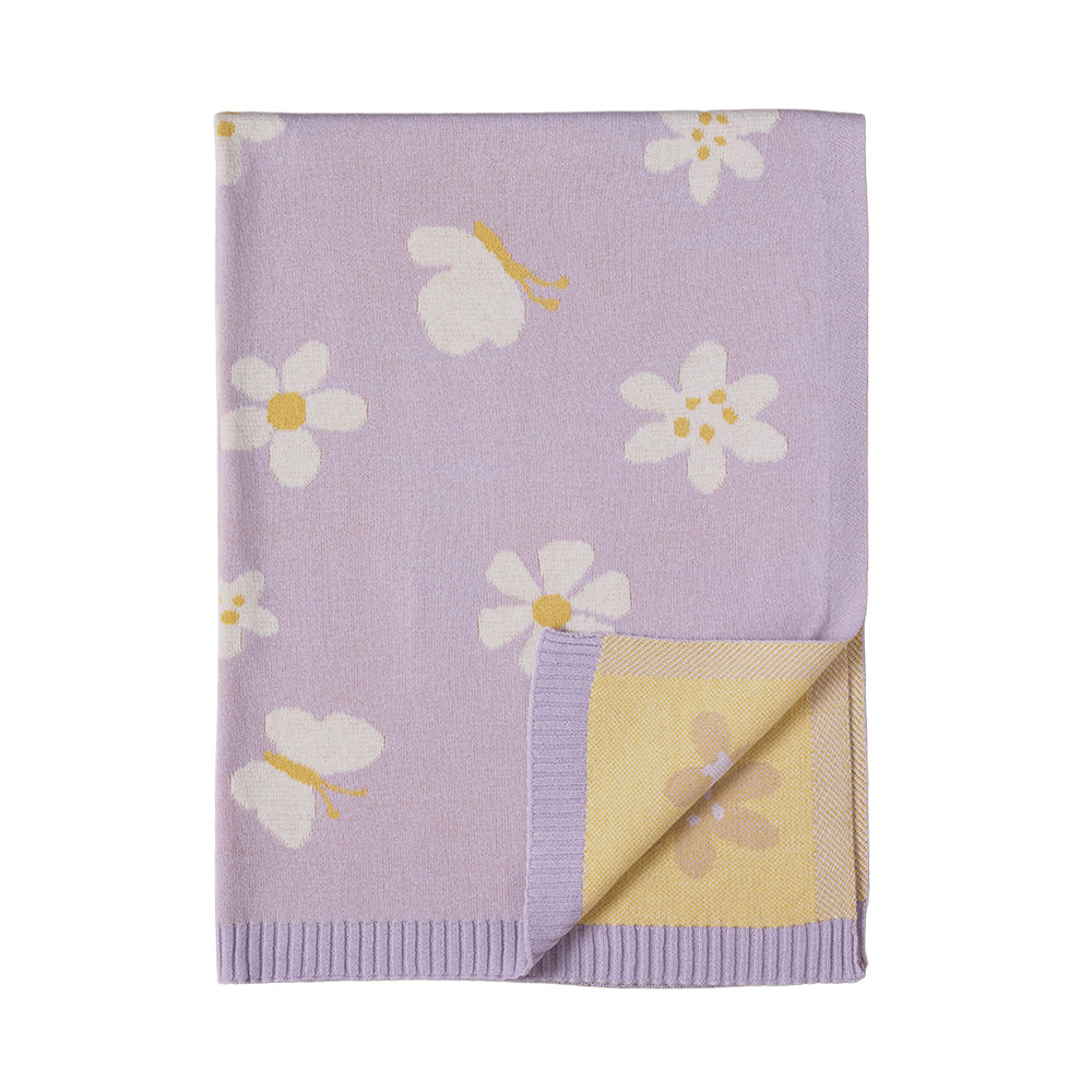 Pram Knitted Blanket - Lilac Daisy Dreams