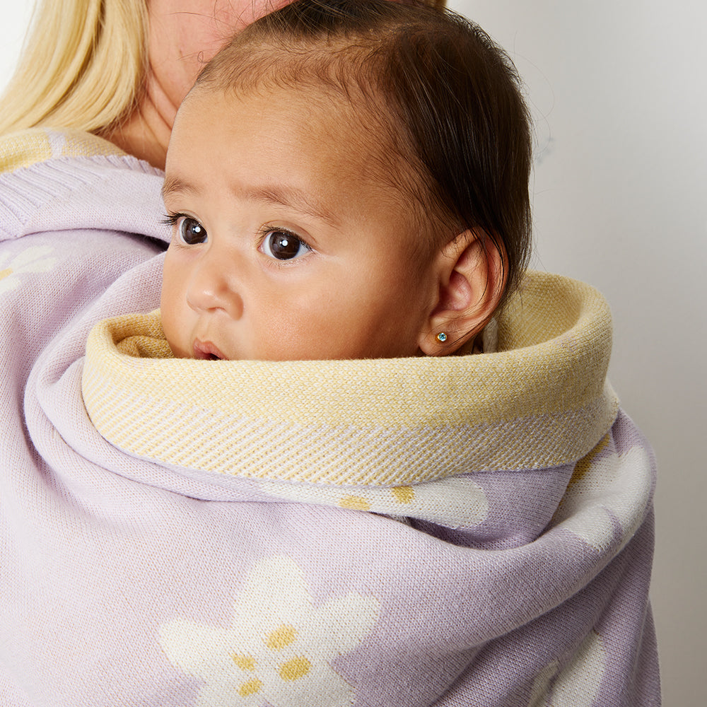 Pram Knitted Blanket - Lilac Daisy Dreams