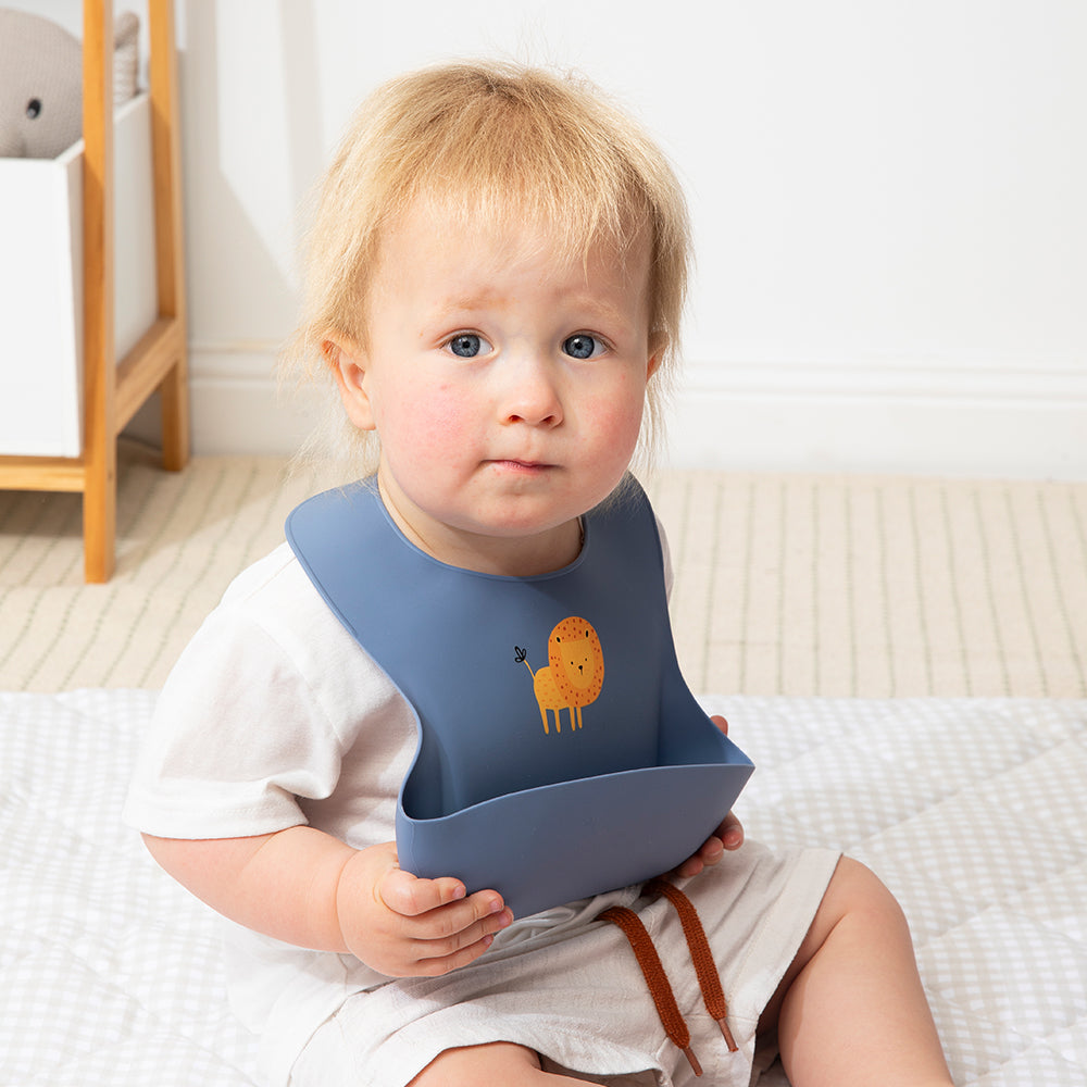 Silicone Bib - Lion/ Steel Blue