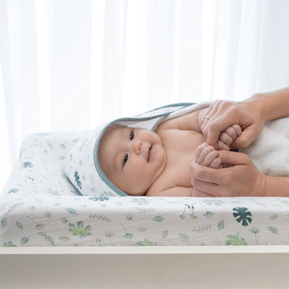 Organic Muslin Change Pad Cover - Banana Leaf