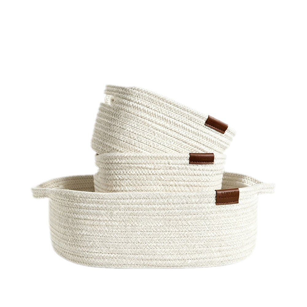 3 Pc Cotton Rope Storage Set- Cream