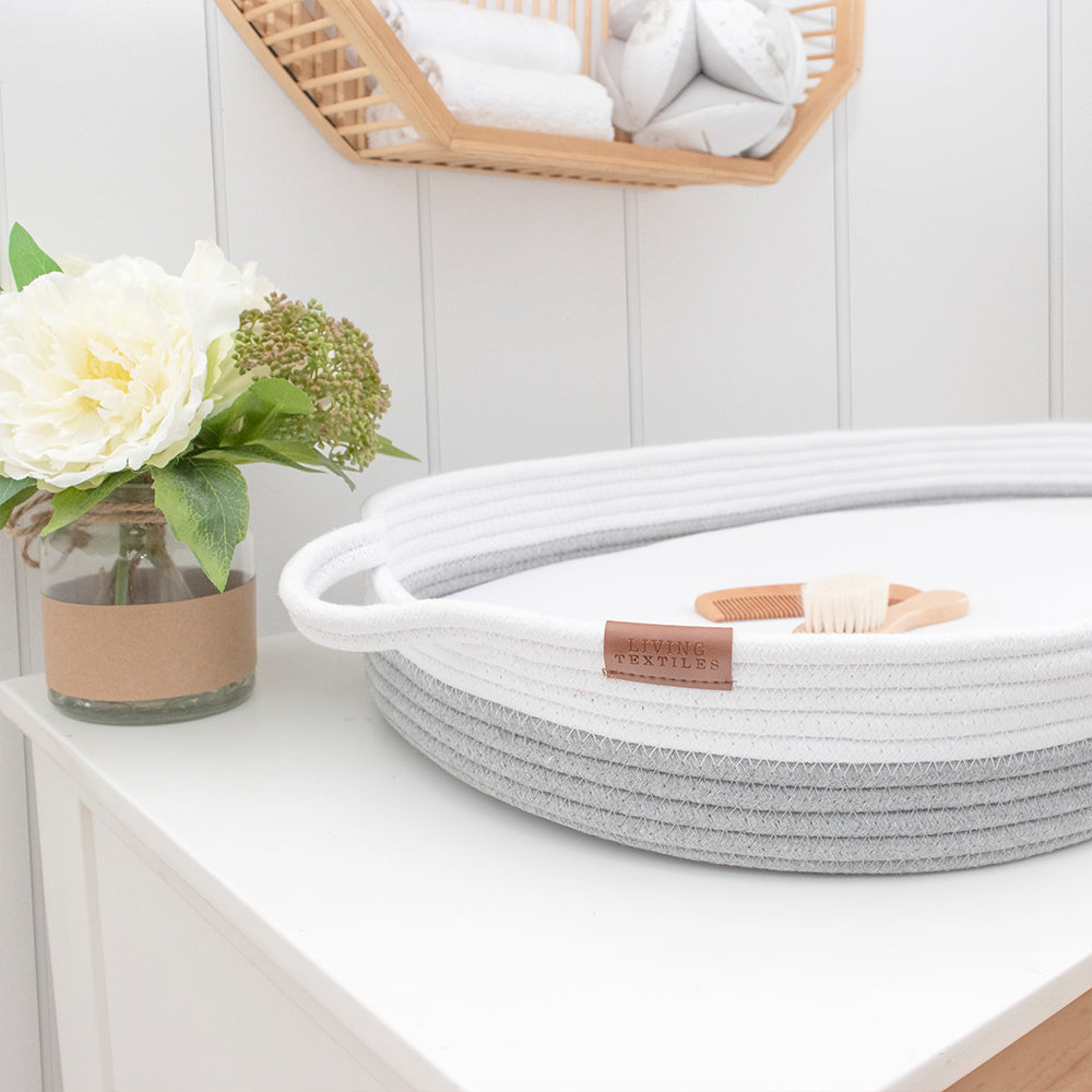 100% Cotton Rope Change Basket - White/Grey